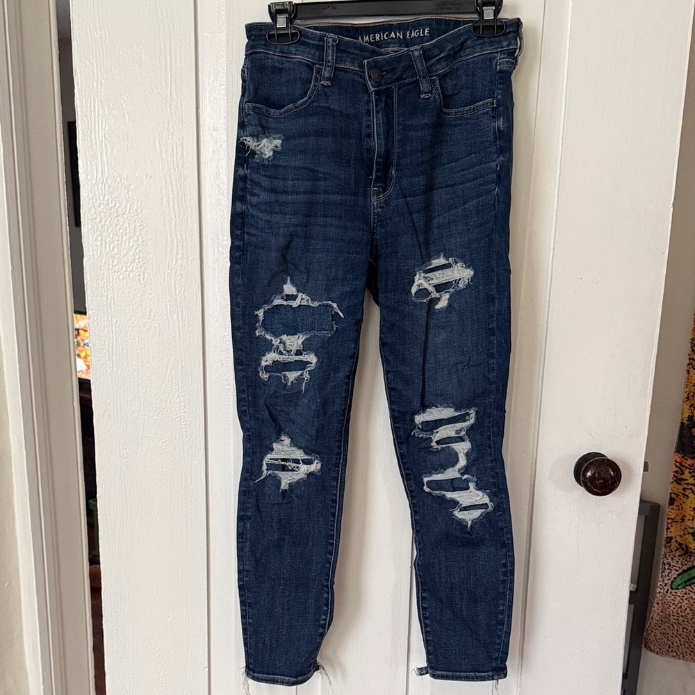 American Eagle Outfitters Women's Ripped Dark Blue Skinny Jeans